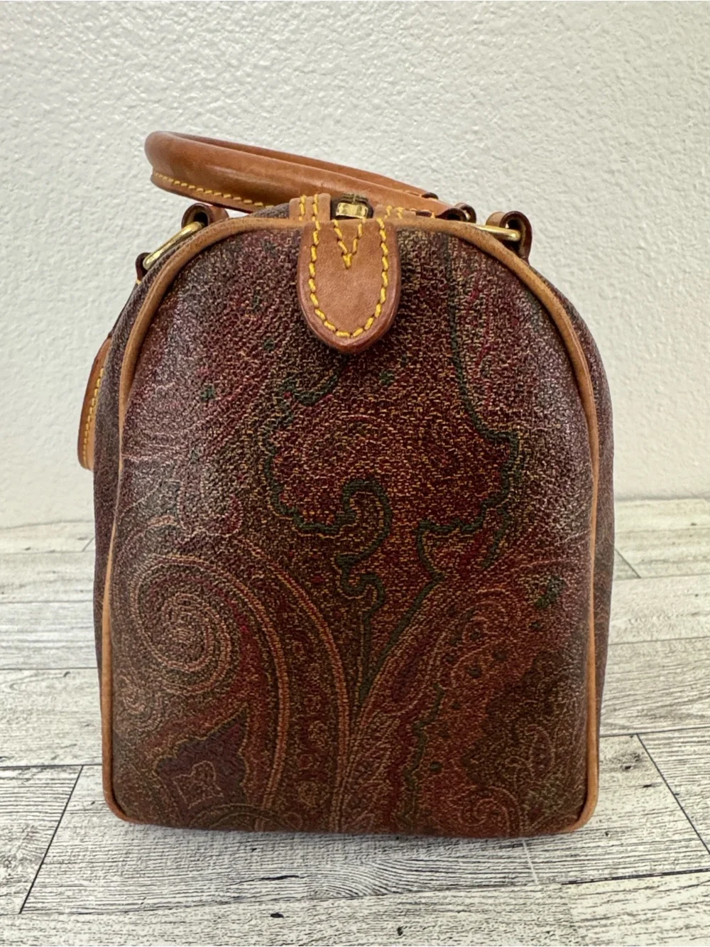 Etro Milano Classic Paisley Satchel with Tan Leather Handles